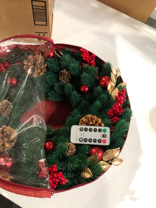 Photo 2 of !!!SEE CLERK NOTES!!!
18 Inch Pre-Lit Artificial Christmas Wreath for Front Door with 40 LED Battery Operated 8 Modes Remote Control Timer, Indoor Outdoor