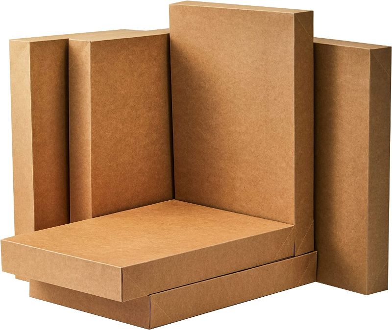 Photo 1 of  Kraft Brown Gift Boxes with Tissue Paper 14.25" x 9.5" x 1.8" Large Shirt Boxes for Sweaters, Robes for for Christmas, Holidays