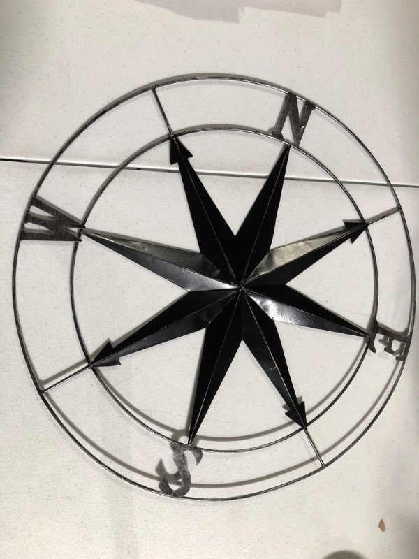 Photo 2 of aboxoo Round Metal Compass Decorative Compass Metal Wall Art Hanging Wall Sculpture 22.8 Inch Black 