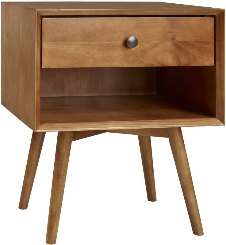 Photo 1 of **USED** Walker Edison Mid Century Modern Wood Nightstand Side Table, 1 Drawer, Caramel 19"D x 20"W x 24"H