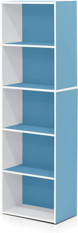 Photo 1 of Furinno Pasir 5-Tier Open Shelf Bookcase, Light Blue/White