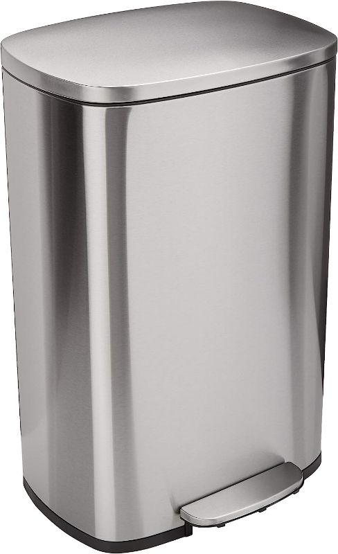 Photo 1 of Amazon Basics 50 Liter / 13.2 Gallon Soft-Close, Smudge Resistant Trash Can with Foot Pedal 16.73"L x 14.65"W x 25.87"H

