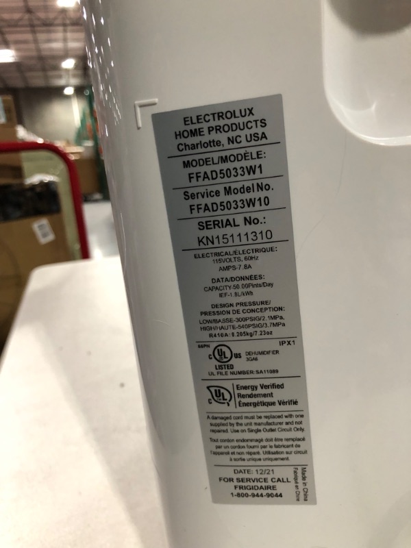 Photo 4 of Frigidaire FFAD5033W1 Dehumidifier, High Humidity 50 Pint Capacity with a Easy-to-Clean Washable Filter and Custom Humidity Control for maximized comfort, in White 50 PINT Dehumidifier