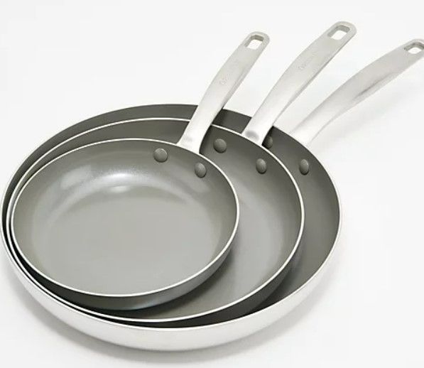 Photo 1 of GreenPan 3-pc Ceramic Nonstick Stainless Steel Fry Pan Set
