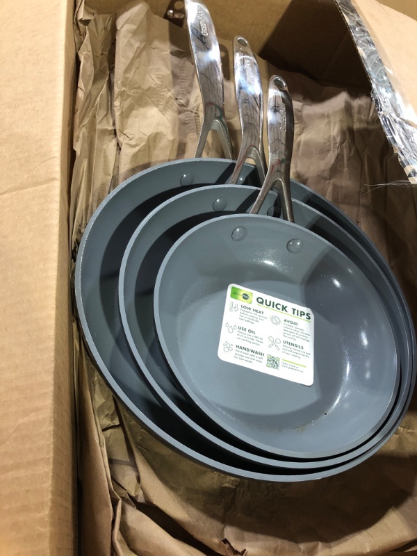 Photo 2 of GreenPan 3-pc Ceramic Nonstick Stainless Steel Fry Pan Set
