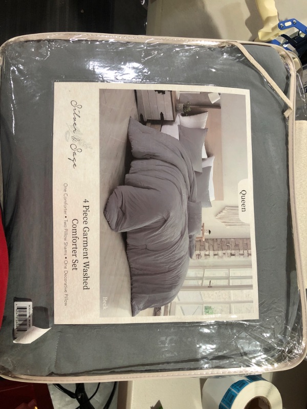 Photo 2 of 3pc Full/Queen Linen Blend Comforter Set Jet Gray - Hearth &#38; Hand&#8482; with Magnolia