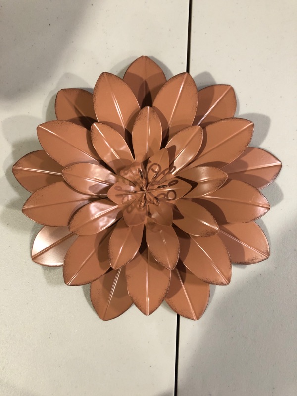 Photo 2 of hogardeck Metal Flower Wall Decor - 13'' Outdoor Wall Art Backyard Decorations Fall Decor Hanging for Kitchen, Living Room, Bathroom - Pink 02)