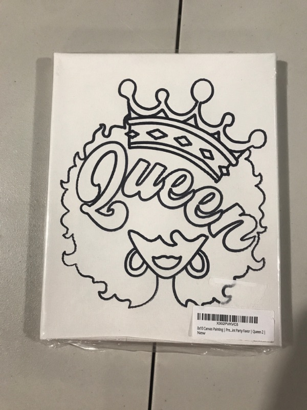 Photo 2 of Canvas Painting | Pre Drawn Stretched Cotton Canvas | Afro Queen 2 | Birthday Gift | Adult Sip and DIY Paint Party Favor | Queen 2 | (8x10)