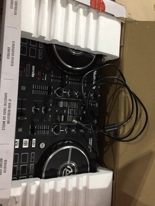 Photo 2 of **SEE CLERK NOTES**
Numark Mixtrack Pro FX – 2 Deck DJ Controller For Serato DJ with DJ Mixer, Built-in Audio Interface, Capacitive Touch Jog Wheels and FX Paddles 2 Decks DJ Controller Only