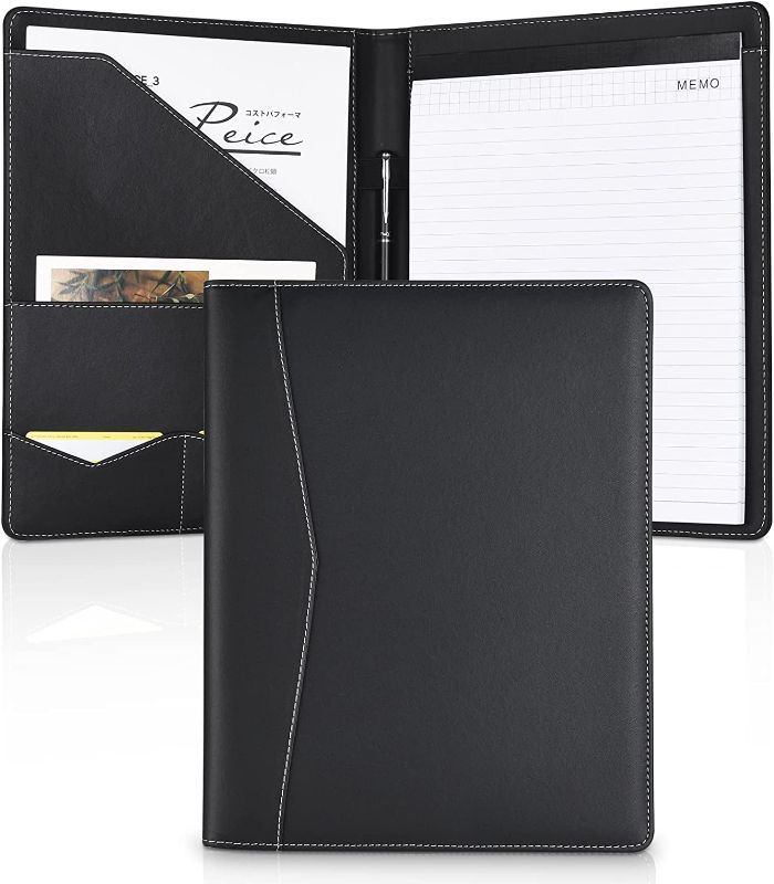 Photo 1 of Padfolio Portfolio Leather Binder, Interview Legal Document Organizer, Business Card Holder Included Letter Sized Writing Pad [Piano Noir Faux Leather Matte Finish]