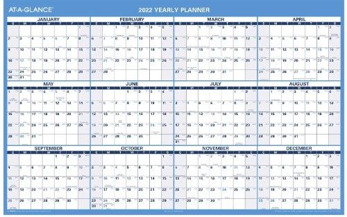 Photo 1 of 2022 Erasable Calendar, Dry Erase Wall Planner by AT-A-GLANCE, 48" x 32", Jumbo, Horizontal, Reversible for Planning Space (PM30028) (front and back)