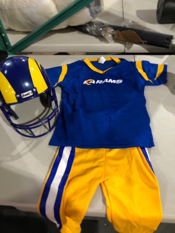 Photo 3 of Los Angeles Rams Small Franklin Sports NFL Kids Football Uniform Set - NFL Youth Football Costume for Boys & Girls - Set Includes Helmet, Jersey & Pants 