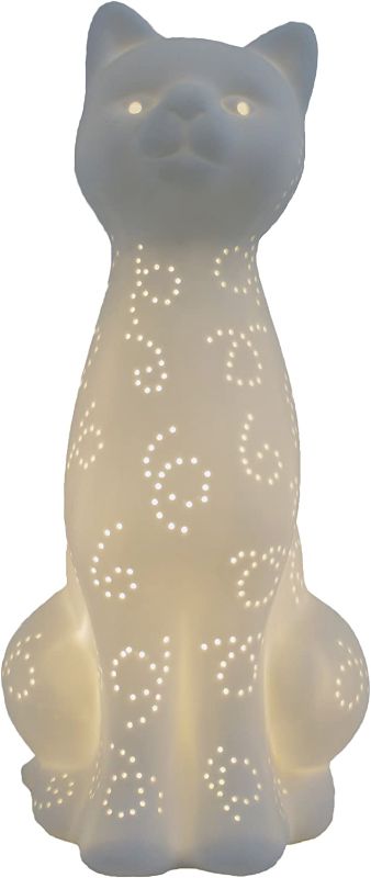 Photo 1 of Simple Designs LT3056-WHT White Porcelain Animal Shaped Table Lamp, Kitty Cat 12" tall 