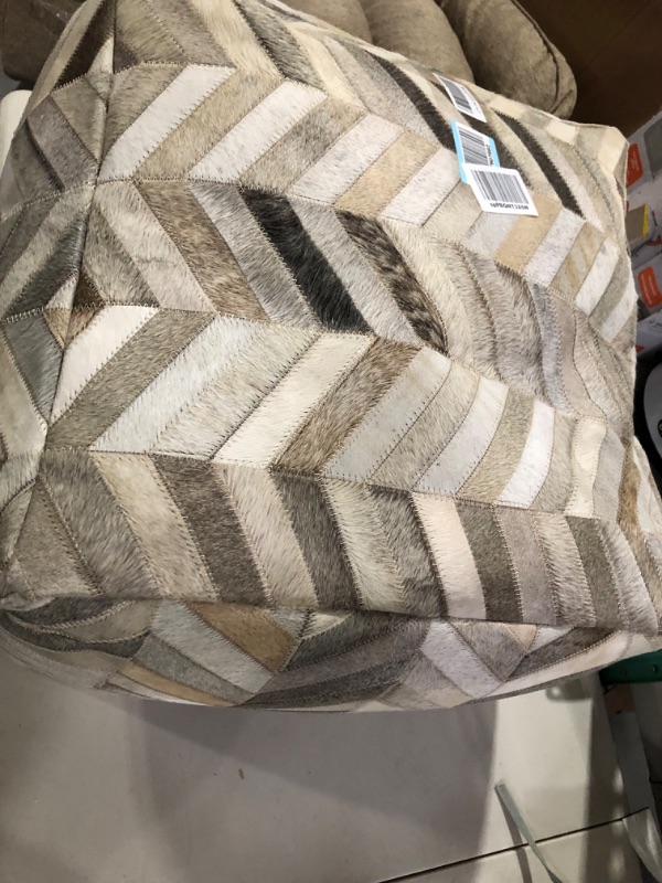 Photo 2 of Christopher Knight Home Dolores Handcrafted Boho Cowhide Pouf, Beige, Gray, Brown