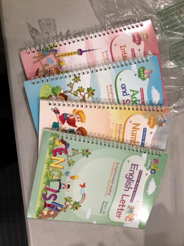 Photo 2 of ASIGN Magic Ink Copybooks for Kids Reusable Handwriting Workbooks for Preschools Grooves Template Design and Handwriting Aid (ENLARGED-Version 4books+Pens)