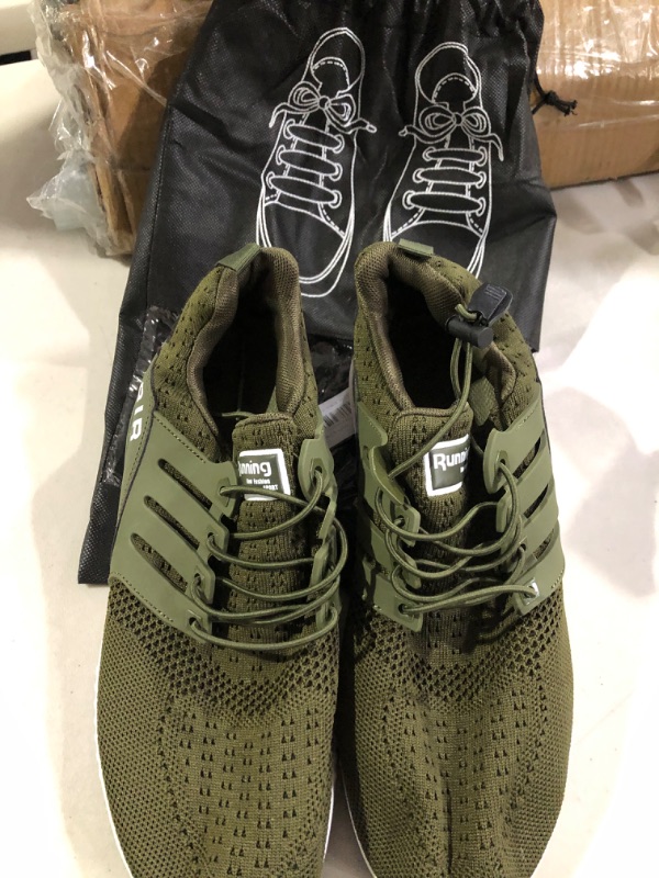 Photo 2 of BOGOVER Women's Running Shoes Breathable Air Cushion Sneakers Elastic No Tie Shoe Laces 4.5 All army green