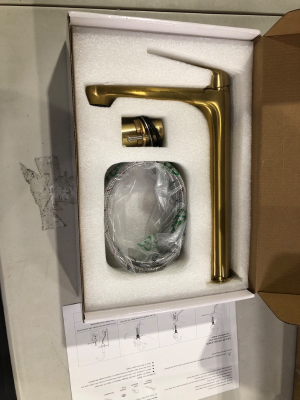 Photo 2 of Contemporary Brushed Gold Single Handle One Hole Bathroom Vessel Sink Faucet Commercial