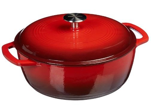 Photo 1 of Amazon Basics Enameled Cast Iron Covered Dutch Oven, 7.3-Quart, Red
