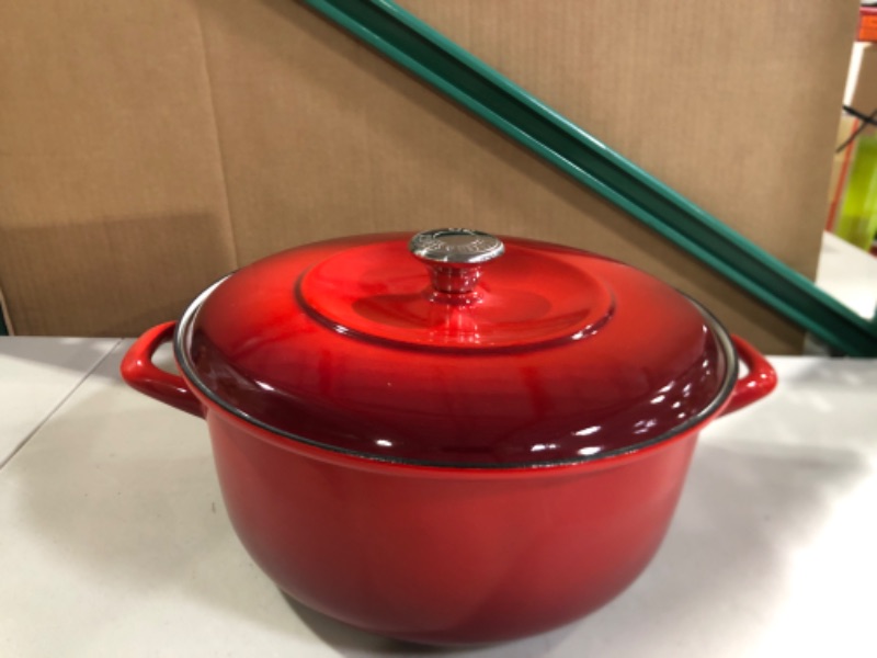 Photo 2 of Amazon Basics Enameled Cast Iron Covered Dutch Oven, 7.3-Quart, Red
