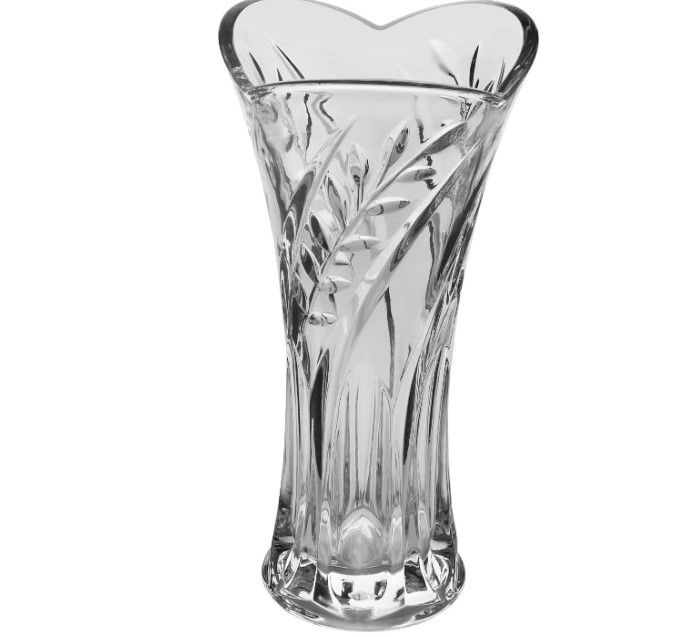 Photo 1 of NC Flower Vase, 11.6" H x 5.5" W, Three-Petal Leaves Shape Thickened Crystal Glass Vase 1 Piece