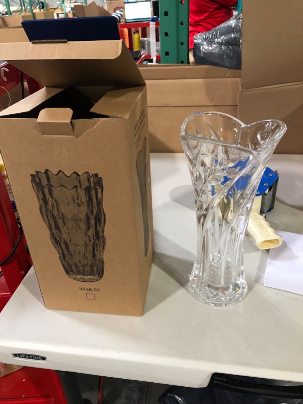 Photo 2 of NC Flower Vase, 11.6" H x 5.5" W, Three-Petal Leaves Shape Thickened Crystal Glass Vase 1 Piece