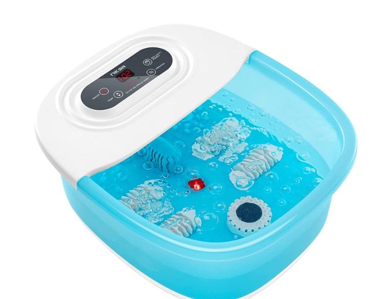 Photo 1 of Niksa Foot Spa Bath Massager with Heat, Bubbles, Vibration and Red Light,4 Massage Roller Pedicure Foot Spa Tub for Feet Stress Relief,Foot Soaker with Mini Acupressure Massage Points(Blue) 