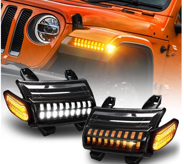 Photo 1 of GemPro Led Fender Side Marker Lights Kits for Jeep Wrangler JL 2018-2020, 4pcs [Sequential Amber Turn Signals&White DRL] (Smoked Len)