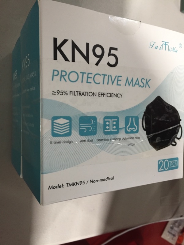 Photo 2 of Taimu TM KN95 Face Masks for Protection Black,Filter Efficiency?95%, 5 Layers Cup Dust Mask, Breathable Protection Masks Against PM2.5 (20PCS) 2 PACK 