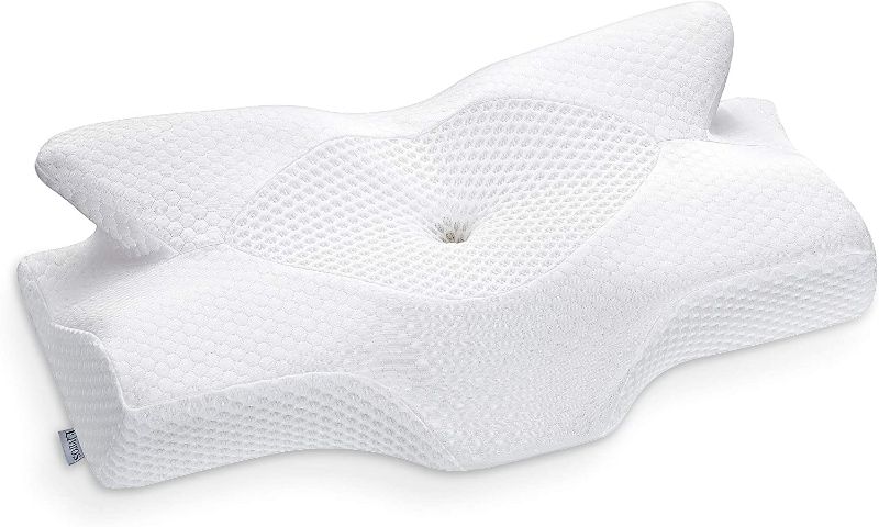 Photo 1 of Adjustable Cervical Memory Foam Pillow, Odorless Neck Pillows for Pain Relief, Orthopedic Contour Pillows for Sleeping with Cooling Pillowcase, Bed Support Pillow for Side, Back, Stomach Sleeper 15.63 x 8.35 x 7.56 inches
