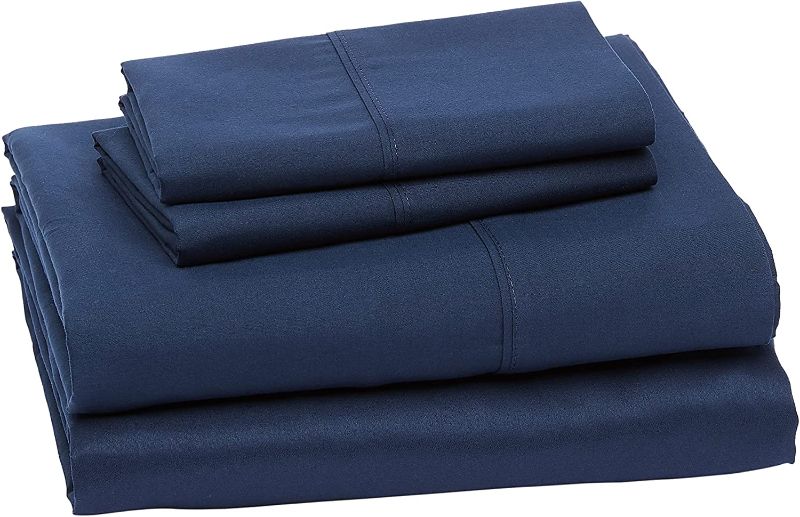 Photo 1 of Amazon Basics Lightweight Super Soft Easy Care Microfiber Bed Sheet Set with 14" Deep Pockets - King, Navy Blue
