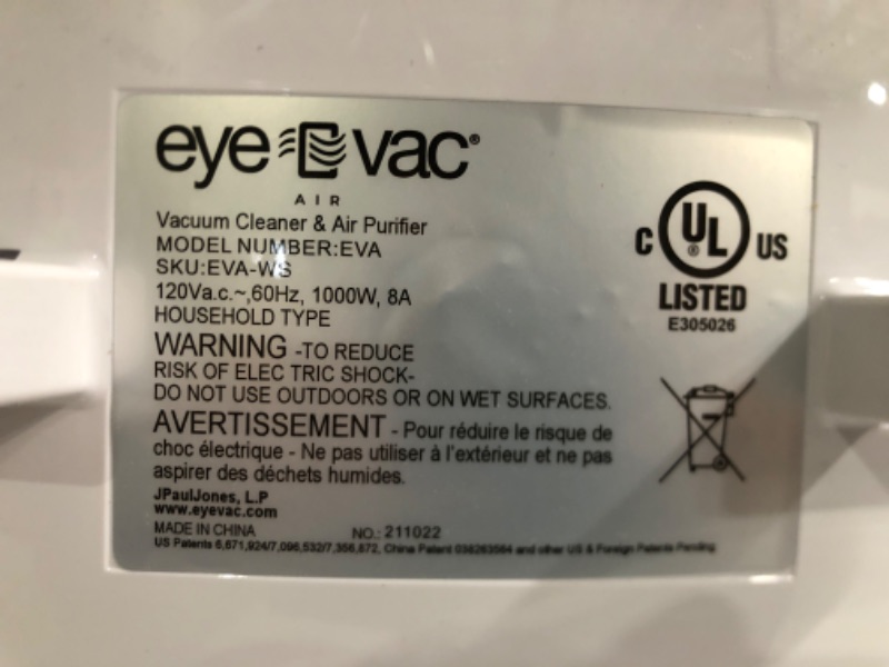 Photo 2 of EyeVac Air 2in1 Air Purifier & Vacuum. Dual True HEPA H-13 & Activated Carbon Filtration, and Touchless Canister Vacuum with Automatic Sensor. 1000 Watt motor (Designer White)