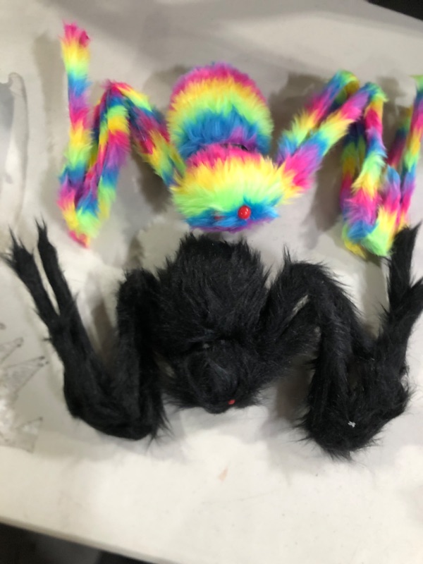 Photo 2 of Eavotoy 2 Pack 50"+35" Giant Halloween Spider Large Fake Scary Hairy Spiders for Halloween Decorations Outdoor Indoor Halloween Decor Yard Party Decoration