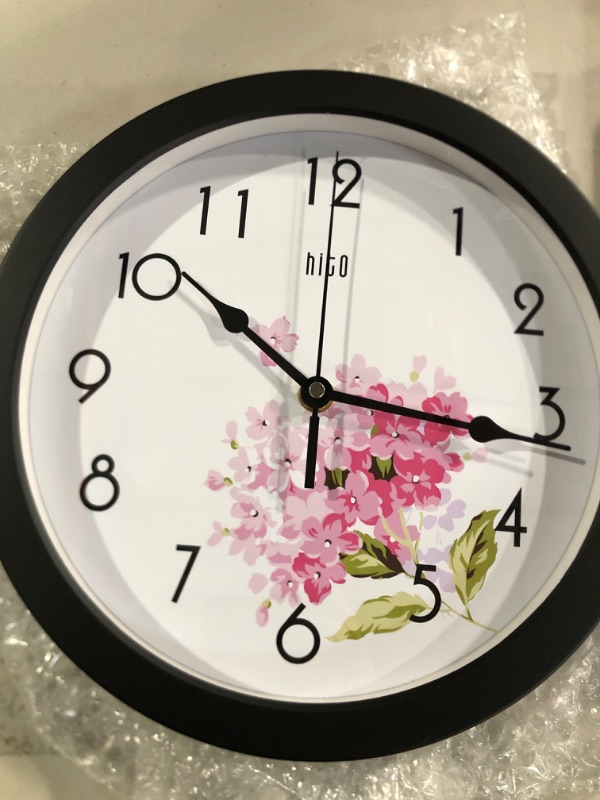 Photo 3 of hito Silent Floral Wall Clock Non Ticking 10 inch Excellent Accurate Sweep Movement Glass Cover, Decorative for Kitchen, Living Room, Bathroom, Bedroom, Office (Cherry Blossom Black)