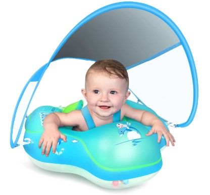 Photo 1 of LAYCOL Baby Swimming Float Inflatable Baby Pool Float Ring Newest with Sun Protection Canopy,add Tail no flip Over for Age of 3-36 Months