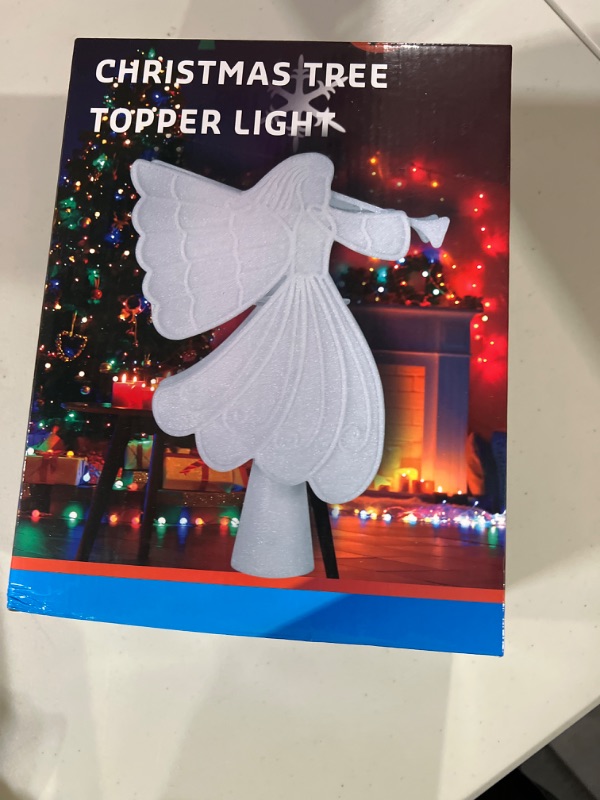 Photo 2 of Christmas Tree Topper, Angel Christmas Tree Topper Lighted with Rotating Snowflake Led Projector,3D Glittered Tree Angel Topper Night Light Christmas Tree Decorations(Silver) Angel-silver-colorful Snowflakes