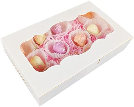 Photo 1 of Aumodizzy 30pcs 10x6x2 Inch Cookie Boxes White Bakery Boxes with Window Treat Boxes Gift Boxes for Chocolate Covered Strawberries, Desserts, Donuts, Muffins, Candies and Pastries (10 Inch)