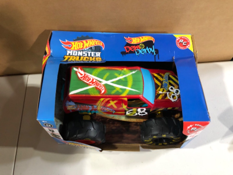 Photo 3 of ?Hot Wheels RC Monster Trucks 1:15 Scale HW Demo Derby, 1 Remote-Control Toy Truck with Terrain Action Tires