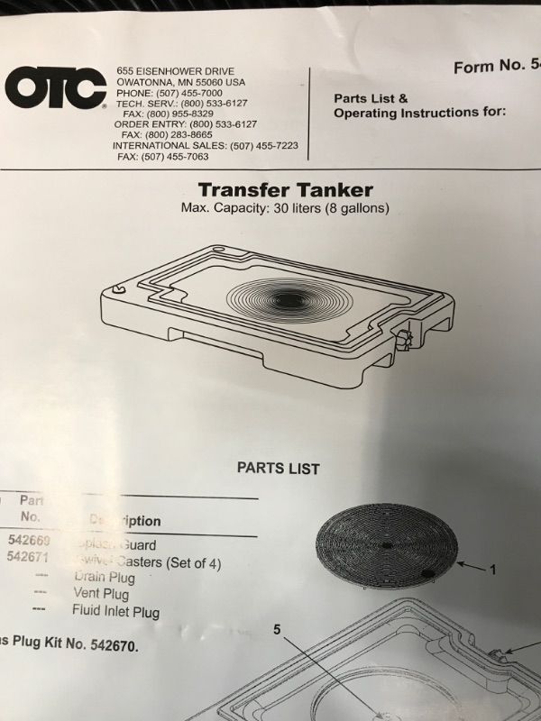 Photo 3 of ****SEE NOTES*** OTC Tools 5077A 15 Gallon, Low-Profile, Transfer Tanker Oil Drain Tank with Electric Pump