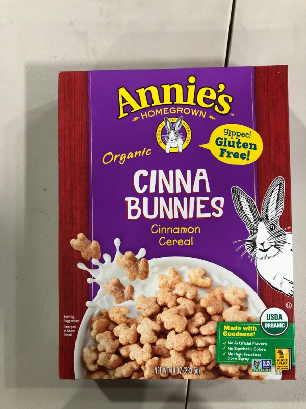 Photo 2 of ANNIE'S HOMEGROWN, Organic Cereal,Cinnabunnies  Size 10 OZ - No Artificial Ingredients GMO Free 95%+ Organic