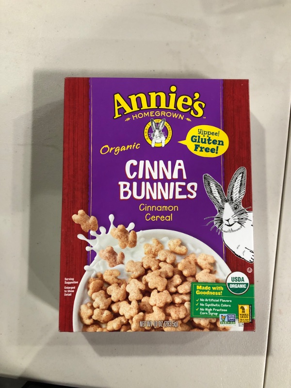 Photo 2 of ANNIE'S HOMEGROWN, Organic Cereal,Cinnabunnies Size 10 OZ - No Artificial Ingredients GMO Free 95%+ Organic