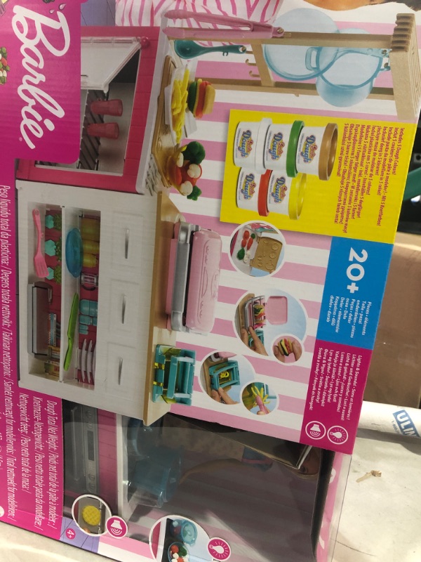 Photo 3 of Barbie Kitchen Playset with Doll, Lights & Sounds, Food Molds, 5 Dough Colors and 20+ Accessories Frustration Free