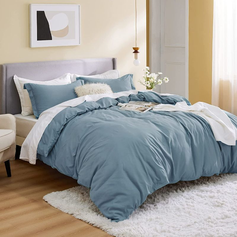 Photo 1 of BEDSURE Grayish Blue Duvet Covers Full Size - Soft Brushed Microfiber 3 Pieces with Zipper Closure, 1 Duvet Cover 80x90 inches and 2 Pillow Shams