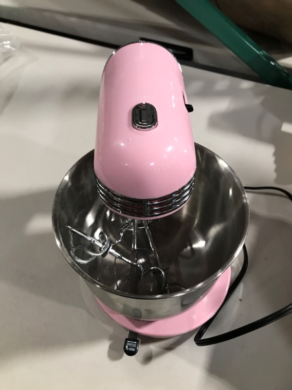 Photo 2 of Dash Stand Mixer (Electric Mixer for Everyday Use): 6 Speed Stand Mixer with 3 Quart Stainless Steel Mixing Bowl, Dough Hooks & Mixer Beaters for Frosting, Meringues & More - Pink Pink Mixer