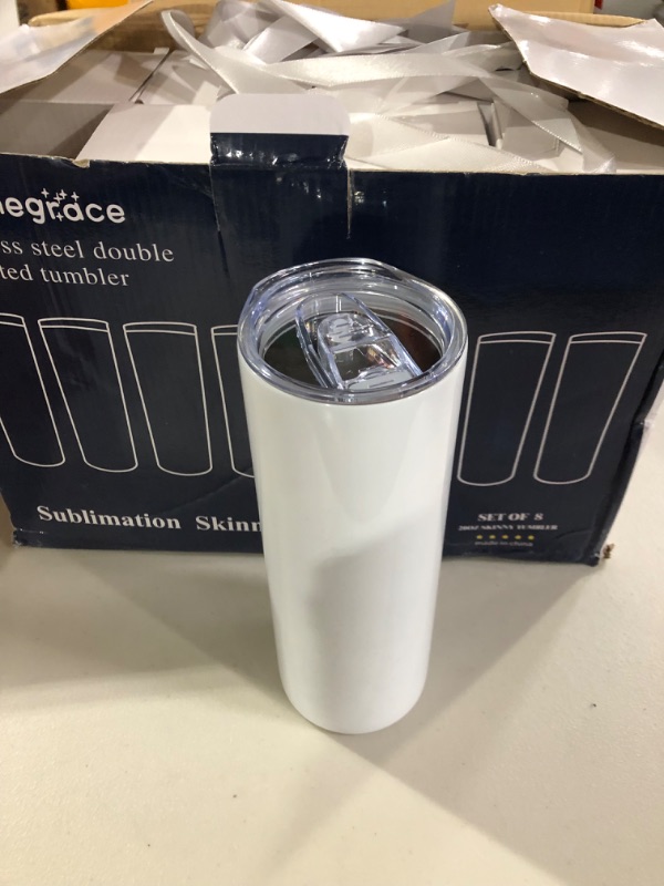 Photo 2 of 8 Pack Sublimation Tumblers bulk 20 oz Skinny,Stainless Steel Double Wall Insulated Straight Sublimation Tumbler Cups Blank White with Lid, Straw, Individually Boxed,Polymer Coating for Heat Transfer