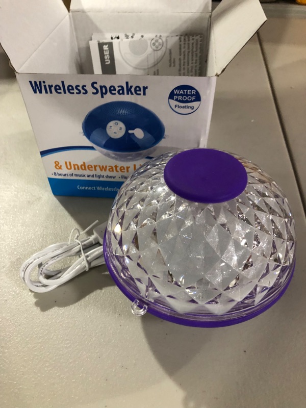 Photo 2 of Portable Bluetooth Speakers Wireless Colorful Lights Show,IPX7 Waterproof Floating Pool Speaker,Built-in Mic Crystal Clear Sound Shower Speaker 50ft Range for Home Party Outdoor Beach Travel. Purple