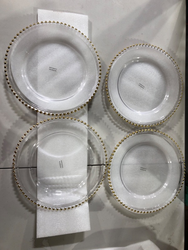 Photo 3 of Clear Glass Charger 12.6 " Dinner Plate With Beaded Rim - Set of 4 - Gold Beaded Rim