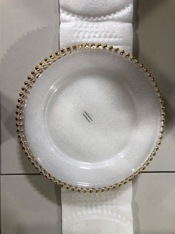 Photo 2 of Clear Glass Charger 12.6 " Dinner Plate With Beaded Rim - Set of 4 - Gold Beaded Rim