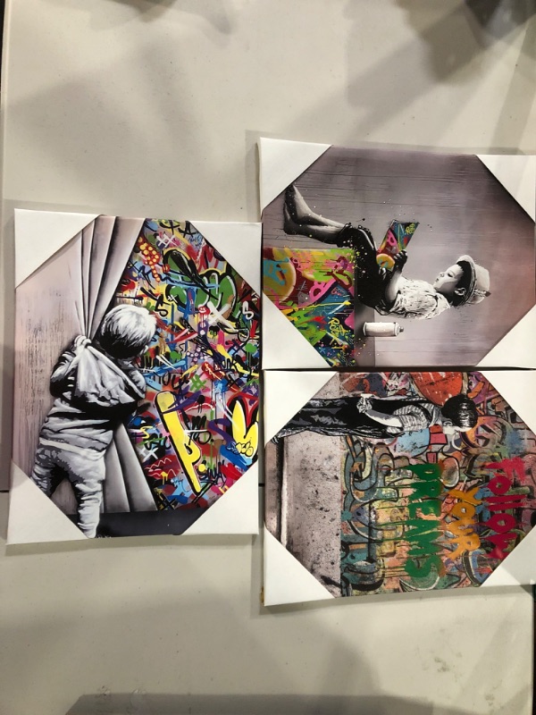 Photo 2 of [3 pc] Mr Brainwash Graffiti Boy Color Pop Prints for Wall Decorations about 12" x 15"