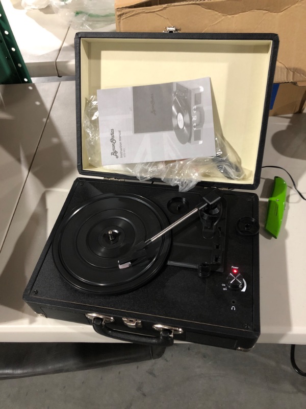 Photo 2 of ByronStatics Record Player, Vinyl Turntable Record Player 3 Speed with Built in Stereo Speakers, Replacement Needle, Supports RCA Line Out, AUX in, Portable Vintage Suitcase Black Wired