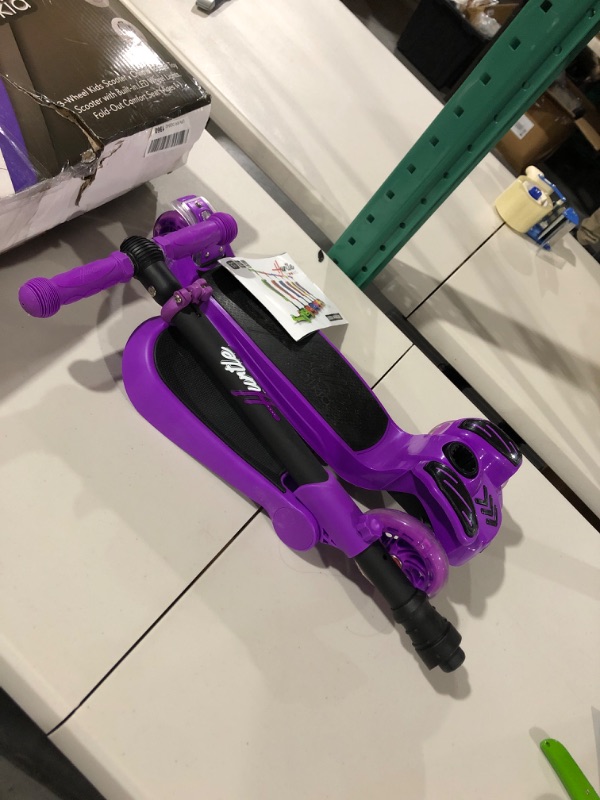 Photo 2 of 3 Wheeled Scooter for Kids - Stand & Cruise Child/Toddlers Toy Folding Kick Scooters w/Adjustable Height, Anti-Slip Deck, Flashing Wheel Lights, for Boys/Girls 2-12 Year Old - Hurtle HURFS56 Purple